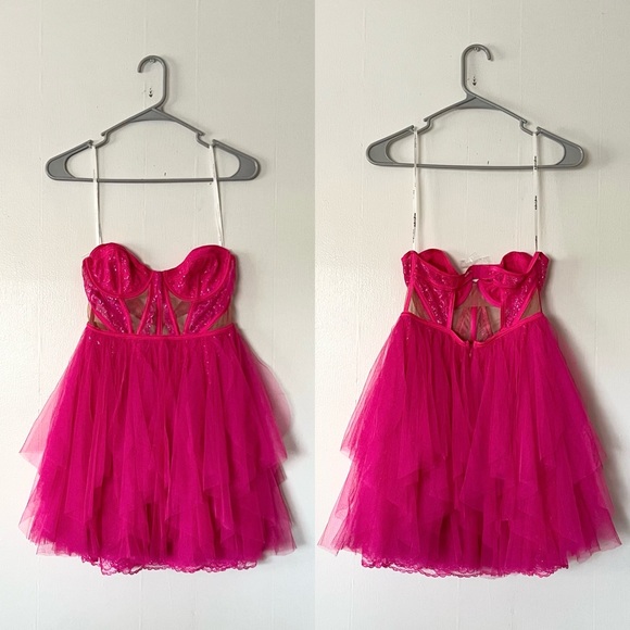 NWT For Love & Lemons Rosario Hot Pink Mini Bustier Dress Small Valentine’s Day - Picture 8 of 16